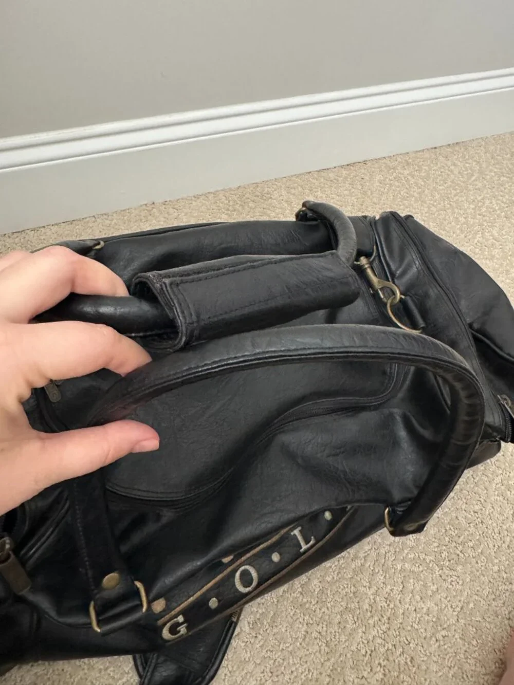 Ping Golf Vintage Leather Duffle Bag Black Leather Embroidered Adjustable Detach